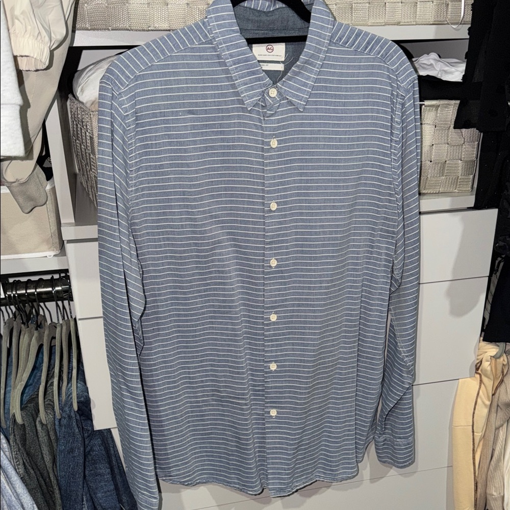Ag Adriano Goldschmied Blue and White Striped Shirt